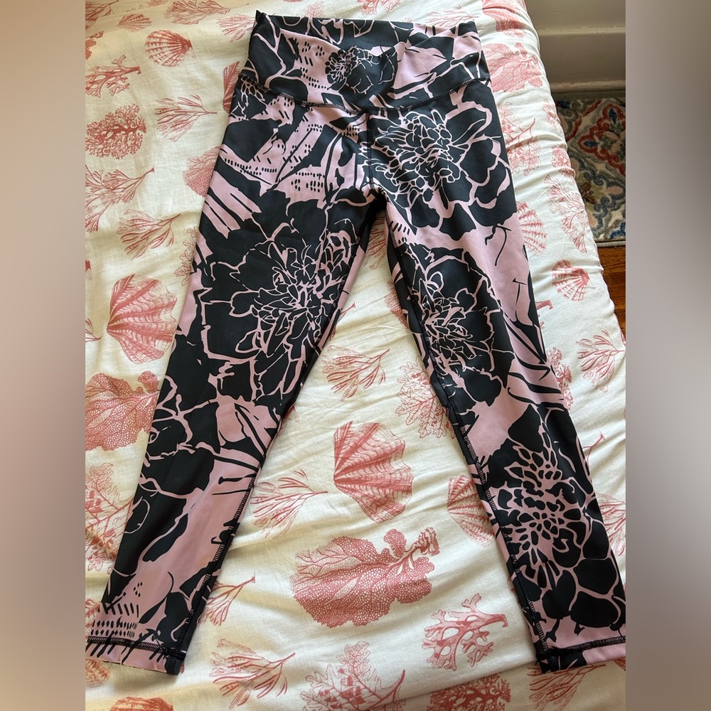 Adidas mauve & black floral tights